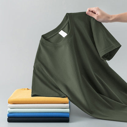 Summer Solid Color Coat Round Neck Bottoming Shirt Half-sleeve Pure Cotton T-shirt Men And Women Short Sleeve