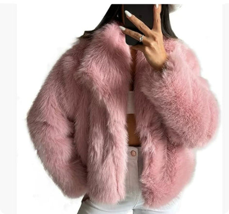 Abrigo de felpa de invierno, cálido, grueso y esponjoso, chaqueta con solapa, prendas de vestir exteriores, tops casuales de manga larga, ropa para mujer