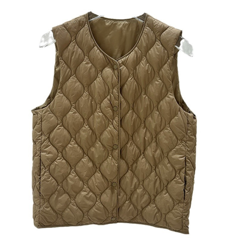 Layered Inner Wear, Short Round-neck Lightweight Down Vest Jacket