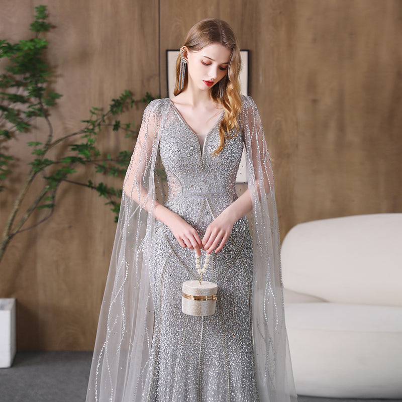 Vestido de noche para banquete, adelgazante, cola de pez, vestido de noche para anfitrión