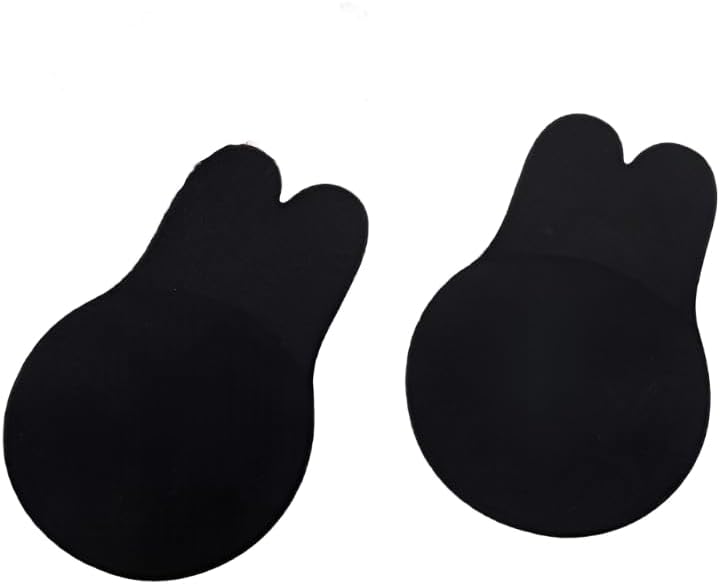 Almohadillas de realce para el pecho con diseño de orejas de conejo (combo), sujetador adhesivo push-up para mujer, reutilizables, en negro y beige, 2 pares 