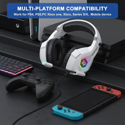NNETM Wired Gaming Headset with RGB Lighting & Mic