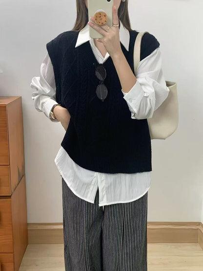 V-neck Knitted Casual Academic Style Women's Fashion Vest