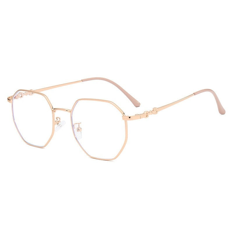 Gafas de mujer anti-luz azul con montura poligonal sin marco en oro rosa