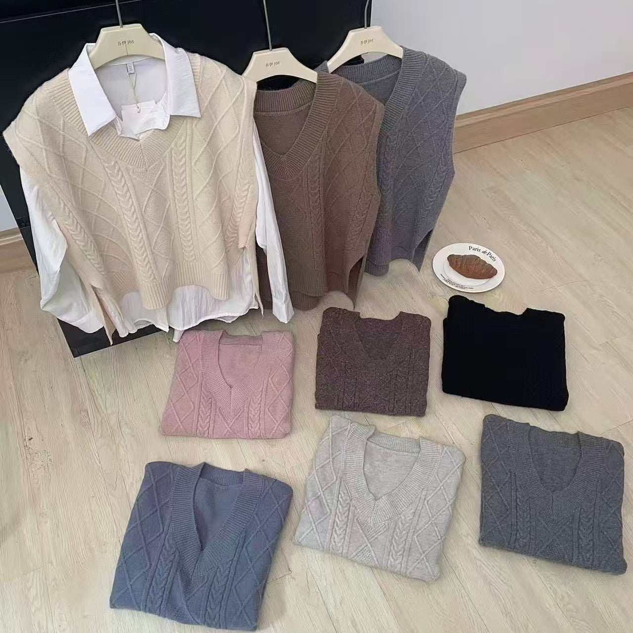 Chaleco de moda para mujer de estilo académico informal de punto con cuello en V