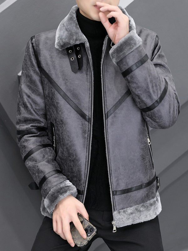 Ropa informal de moda para hombre con cuello de piel gruesa y sencilla