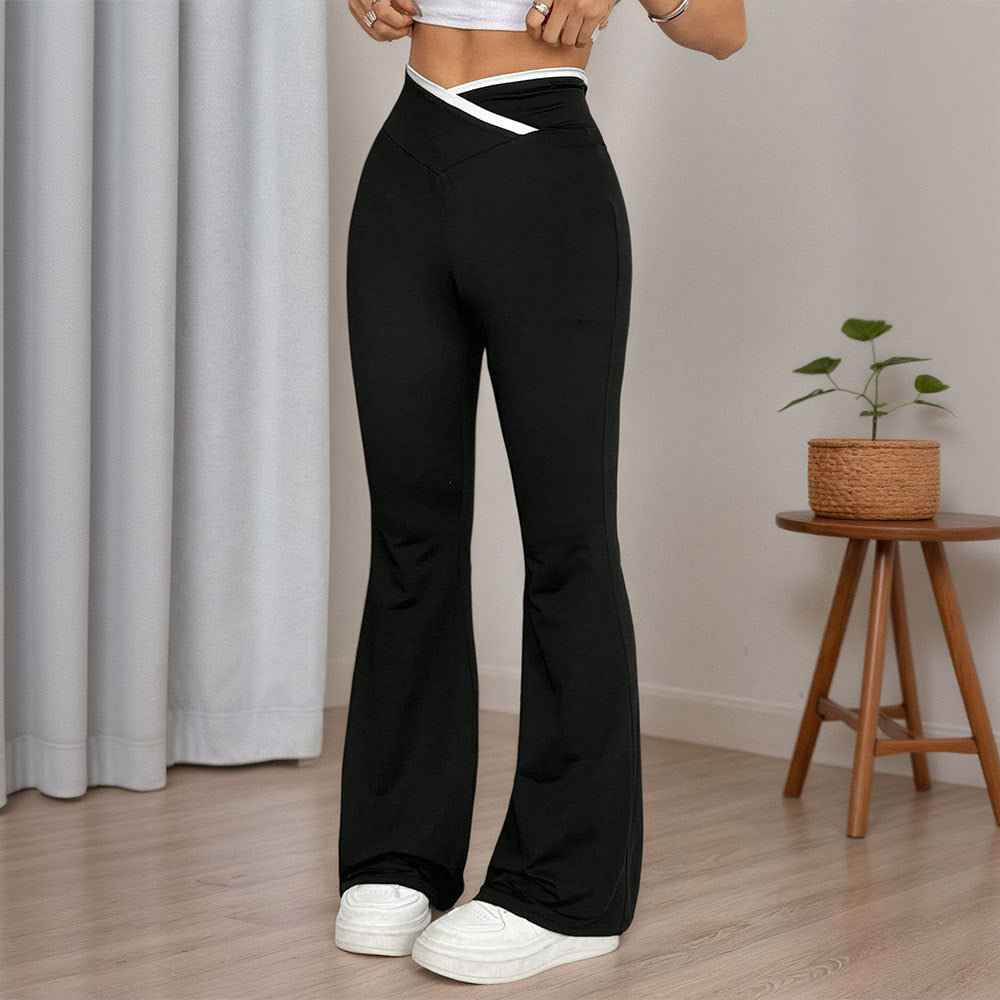 Pantalones acampanados elásticos adelgazantes de cintura alta con diseño cruzado para mujer