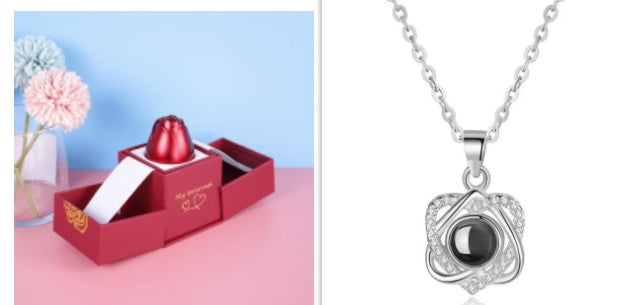 Regalos populares para el Día de San Valentín: collar con caja de regalo de joyería de rosa de metal para boda, collar para novia, regalos
