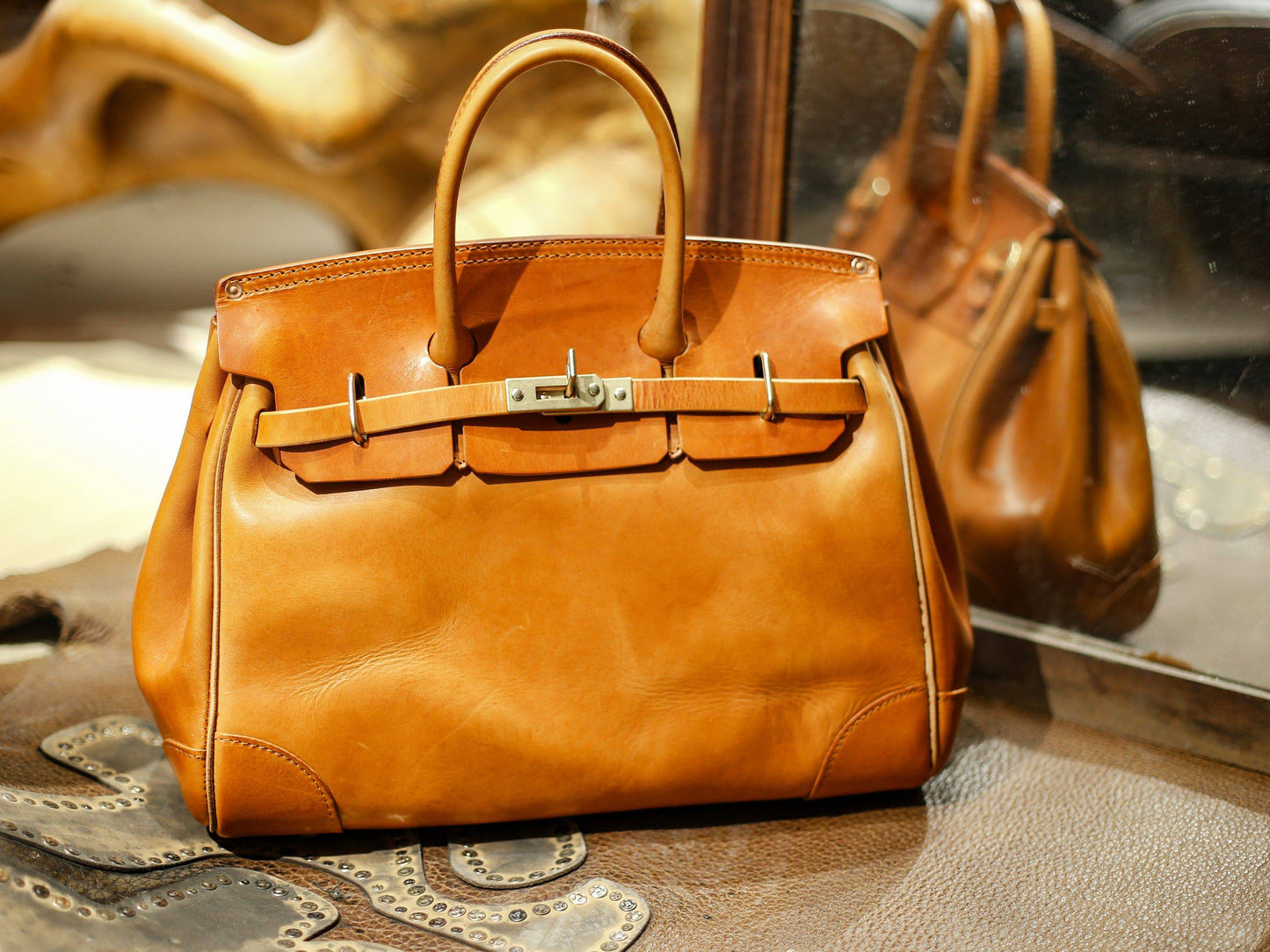 Unisex Genuine Vintage Vegetable Tanned Leather Satchel Flap Buckle Bag