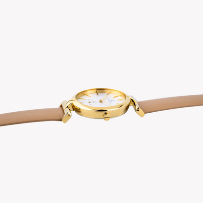 Pierre Cardin Women's Beige Leather Watch, Silver Dial | Cmd.3517