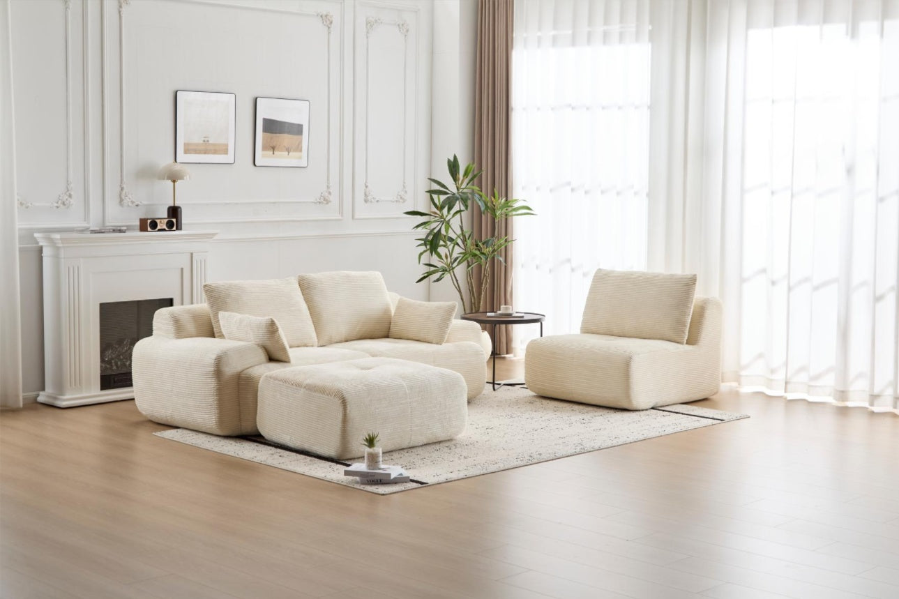 Sofá moderno de espuma viscoelástica comprimida, sofás seccionales grandes para sala de estar, sofá modular Cloud apto para mascotas, tela de pana, sofá de dos plazas extra profundo, sin ensamblaje, beige