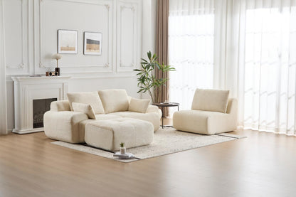 Modern Memory Foam Compressed Sofa,Large Sectional Couches For Living Room,Pet-Friendly Cloud Modular Sectional Sofa,Corduroy Fabric,Extra Deep Loveseat,No Assembly Required, BEIGE