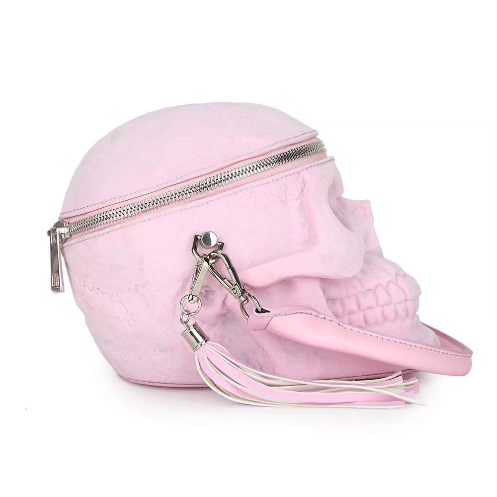 3D Bags Skull Cross Body Shoulder Bag Mini Handle Handbags Pink Suede