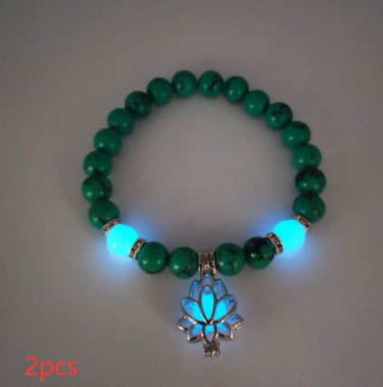 Pulsera de piedra natural de loto luminosa y energética, con cuentas luminosas que brillan en la oscuridad, ideal para yoga, sanación, oración y budismo.