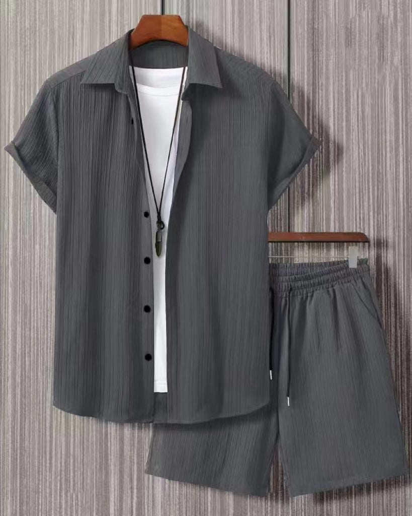 Jacquard Black And White Solid Color Suit Short Sleeve