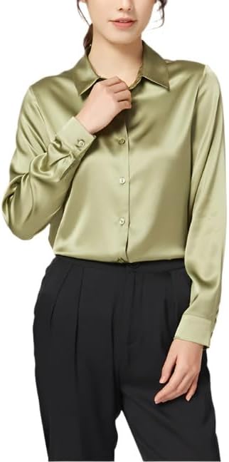Blusa de satén Misharen para mujer, ideal para oficina: elegante camisa de seda de manga larga, ideal para uso casual o formal. 