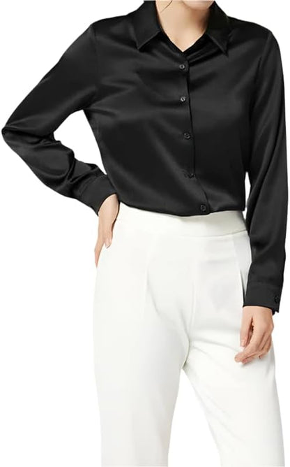 Misharen Women’s Satin Office Wear Top Blouse Shirt – Elegant Long Sleeve Silk Shirt Casual Wear, or Formal Wear For Professionals