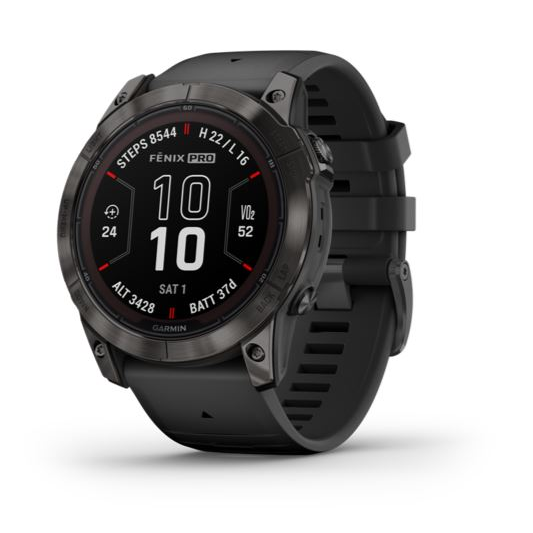 Garmin Fenix ​​7X Pro Sapphire Solar okosóra szürke DLC titanio, fekete szilikon szíjjal (010-02778-11) (010-02778-11) (010-02778-11)