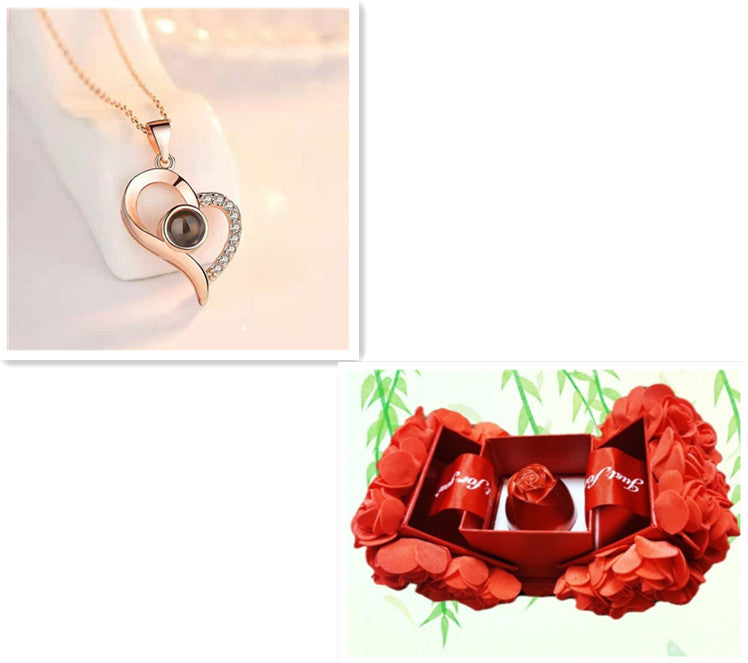 Regalos populares para el Día de San Valentín: collar con caja de regalo de joyería de rosa de metal para boda, collar para novia, regalos