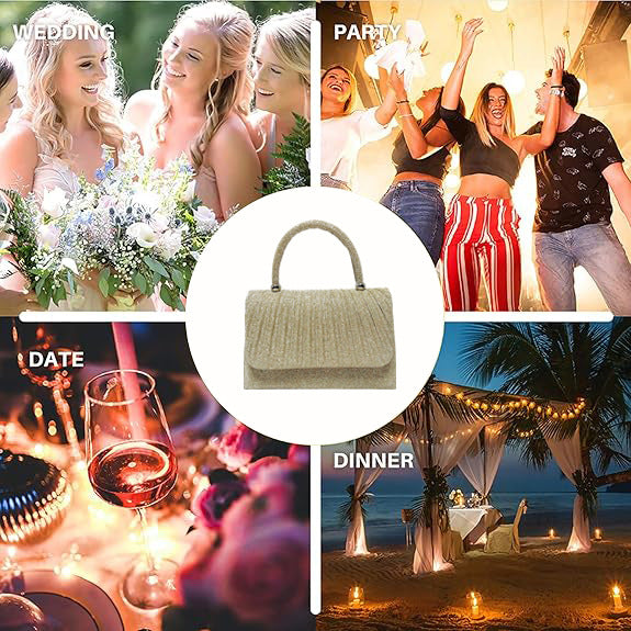Bolso de mano dorado con efecto arrugado para festivales: un accesorio elegante para fiestas, un bolso de hombro ideal para banquetes y veladas.