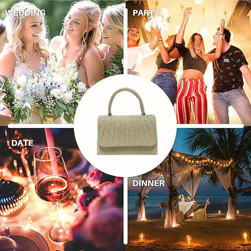 Festival Gold Crinkle Handbag - Party Must-Have Dressy Clutch, Elegant Shoulder Bag For Banquet And Evening