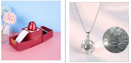Regalos populares para el Día de San Valentín: collar con caja de regalo de joyería de rosa de metal para boda, collar para novia, regalos