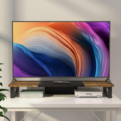 Dual Monitor Stand Riser Wood And Steel For Two Monitors