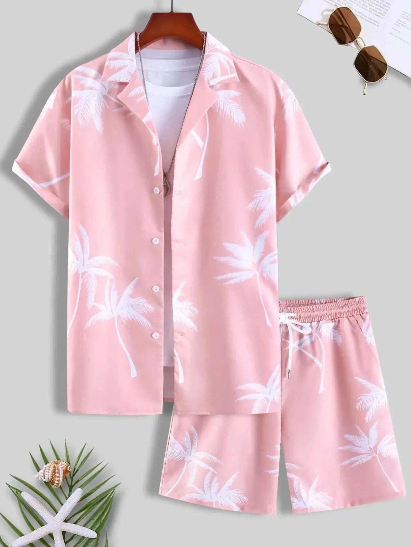 Men's Casual Loose Short Sleeves Shirt Shorts Hawaii Suit