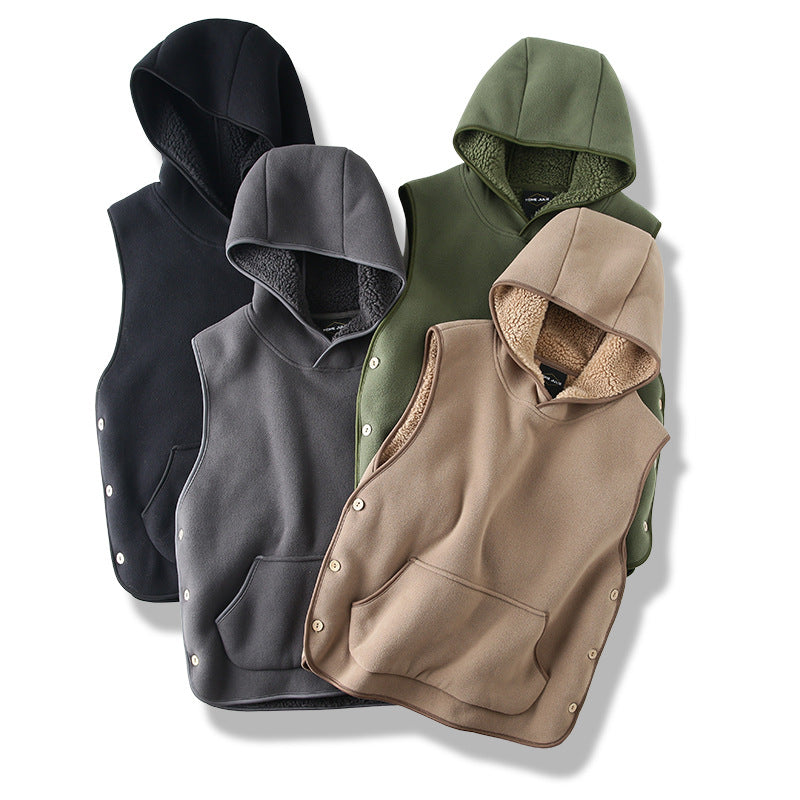 SLR Season New Two-side Button Slit Design Velvet Padded Hooded Vest