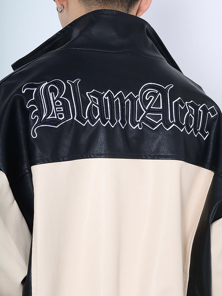 Chaqueta de cuero bordada con patchwork en contraste de High Street