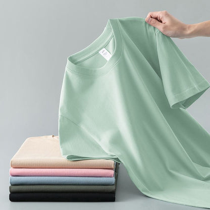Summer Solid Color Coat Round Neck Bottoming Shirt Half-sleeve Pure Cotton T-shirt Men And Women Short Sleeve