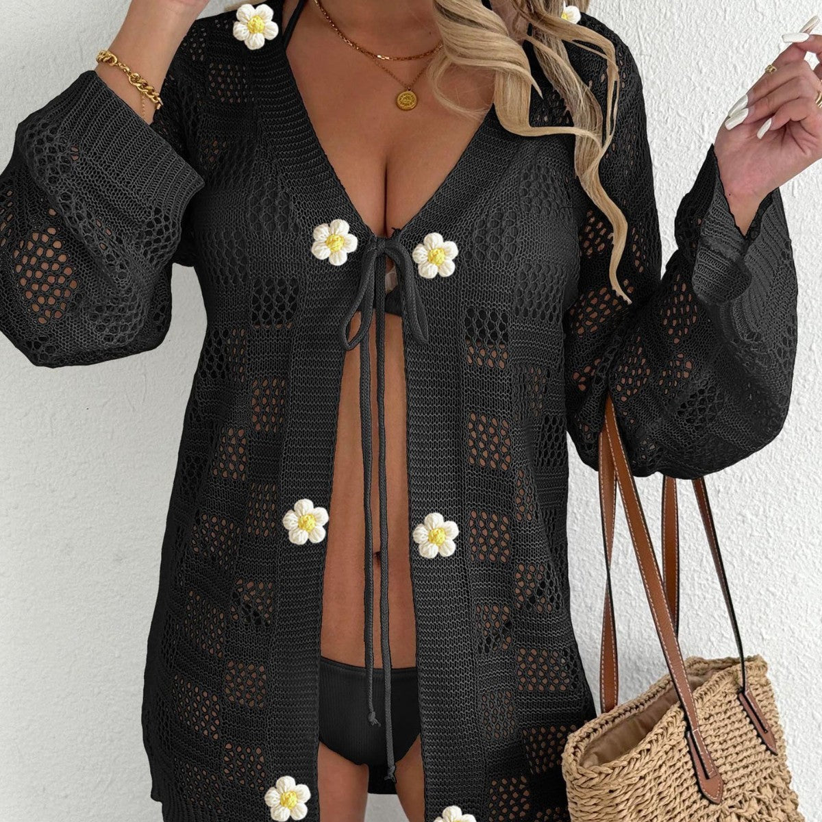 Blusa de manga larga hueca para mujer, de estilo europeo y americano