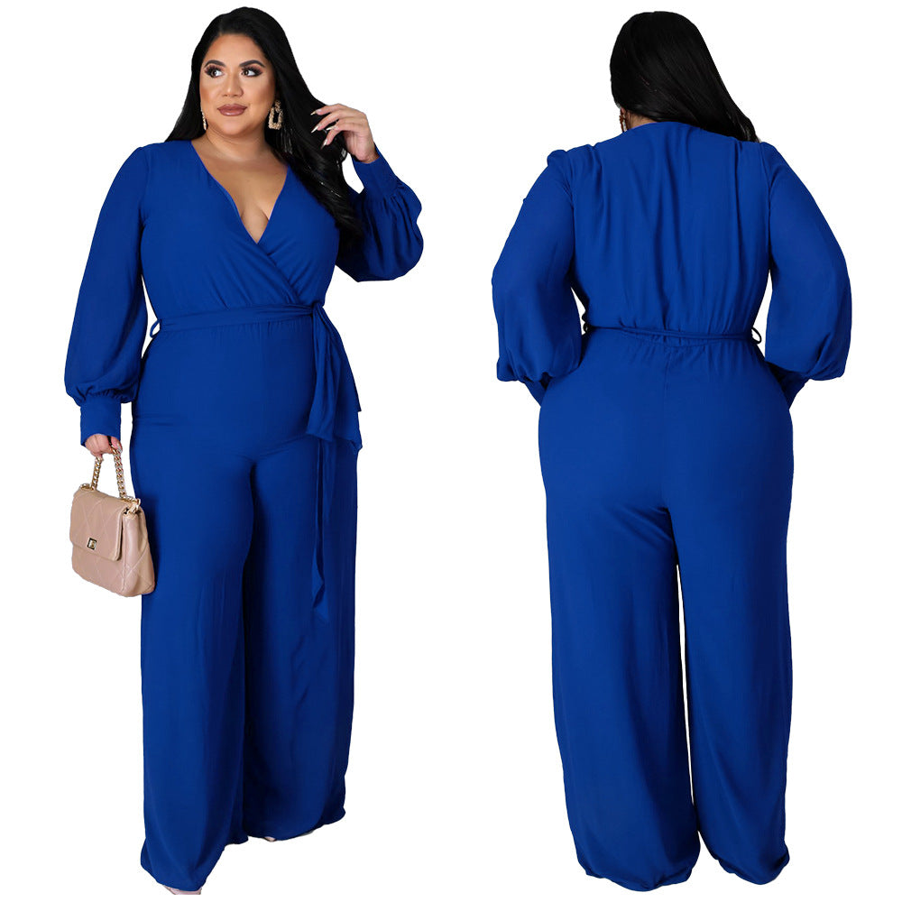 Relaxed-fit Straight-leg Solid-color Jumpsuit With Belt