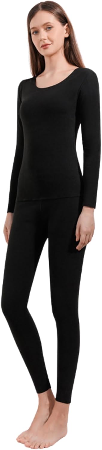 Ultra soft Seamless Thermal Underwear Long Johns 2 Set, Long Sleeve Top and Pants with Fleece Cold Weather Base layer, Quick-Dry For Girls and Women