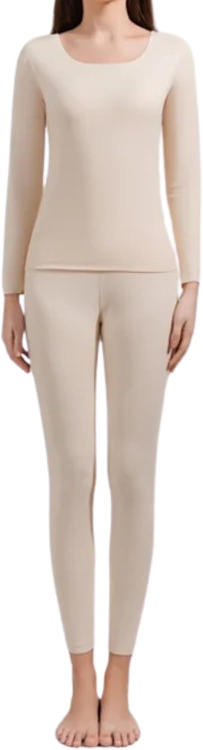 Conjunto de 2 calzoncillos largos térmicos ultrasuaves sin costuras, camiseta de manga larga y pantalones con capa base de polar para clima frío, de secado rápido para niñas y mujeres. 