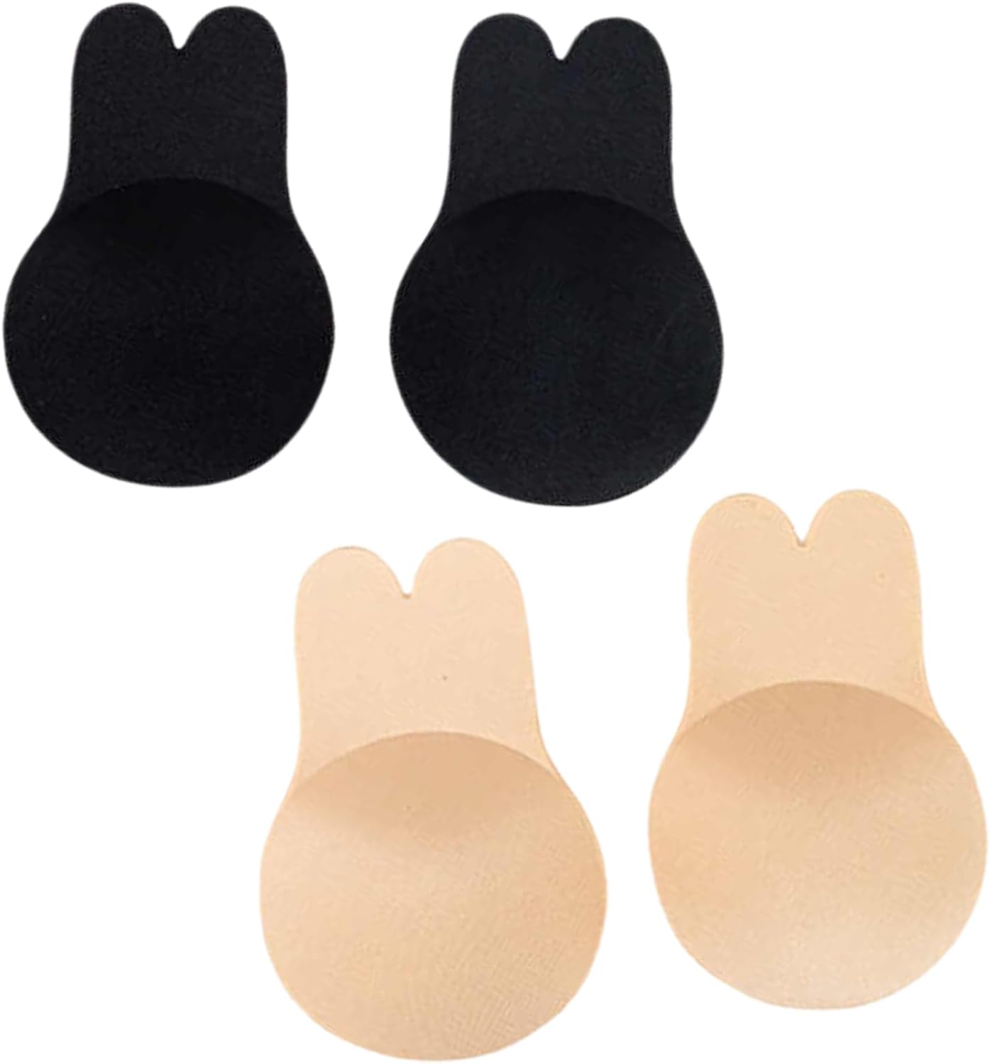 Rabbit Ears (Combo) Lifting Chest Pads, Push-Up Adhesive Bra For Women, Reusable, Black and Beige, 2 Pairs