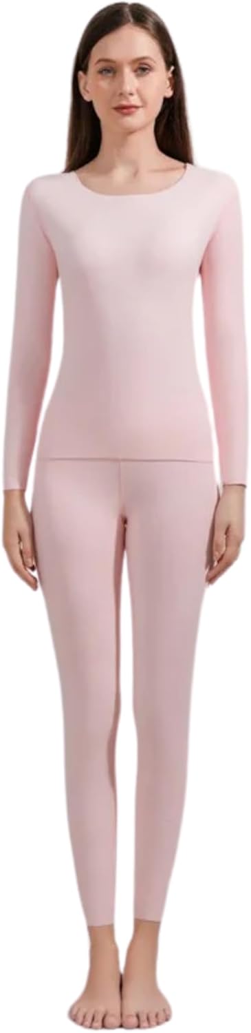 Conjunto de 2 calzoncillos largos térmicos ultrasuaves sin costuras, camiseta de manga larga y pantalones con capa base de polar para clima frío, de secado rápido para niñas y mujeres. 
