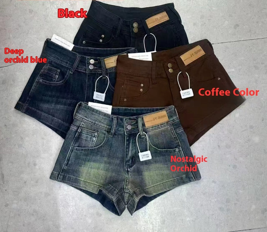 Pantalones cortos vaqueros retro americanos de cintura alta para mujer
