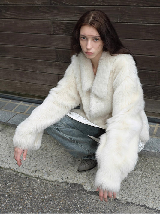 "Dream Walk" long lapel Tuscan wool sheepskin short fur coat for women