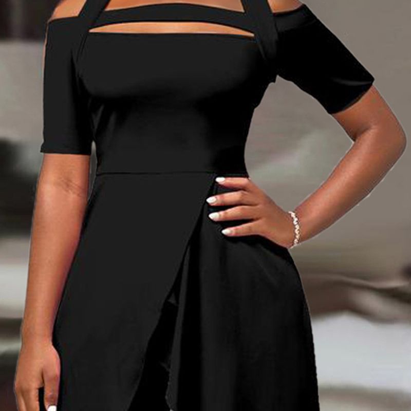 European And American Women's Fashion Short-sleeve Off-shoulder Solid-color Jumpsuit