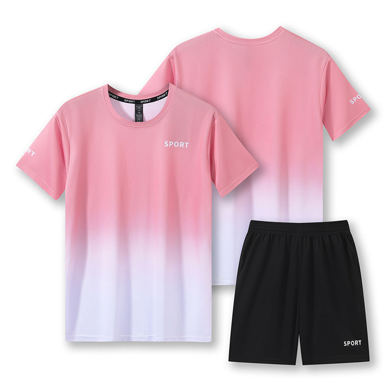 Camiseta de manga corta para entrenamiento, ropa de secado rápido, para correr, suelta, informal, con degradado, traje deportivo