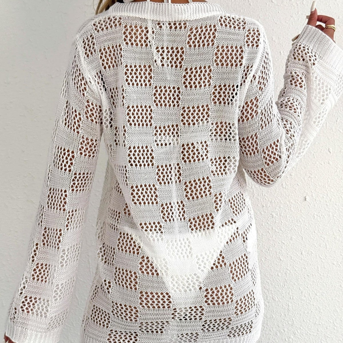 Blusa de manga larga hueca para mujer, de estilo europeo y americano