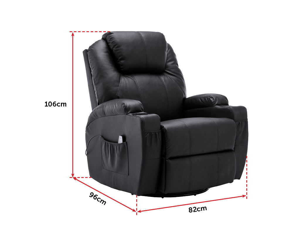 NNEDSZ Sofa Chair Recliner 360 Degree Swivel PU Leather Lounge 8 Point Heated