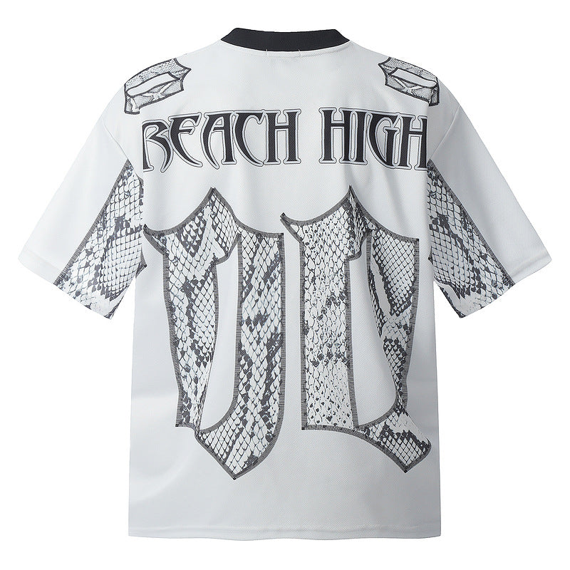 Snake Scale Design Mesh Jersey Short Sleeve T-shirt Loose