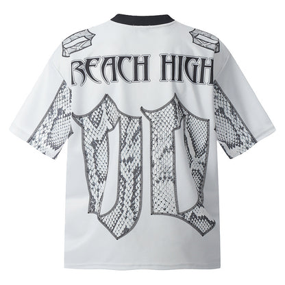 Snake Scale Design Mesh Jersey Short Sleeve T-shirt Loose
