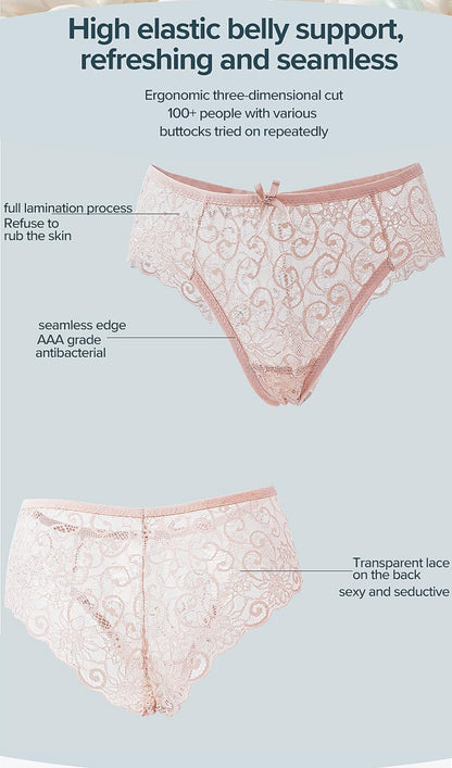 Misharen 6Pcs Pack Combo - Lace Lingerie Underwear, Lace Bikini Briefs, Hipster, Mid-Rise, Breathable Fabric