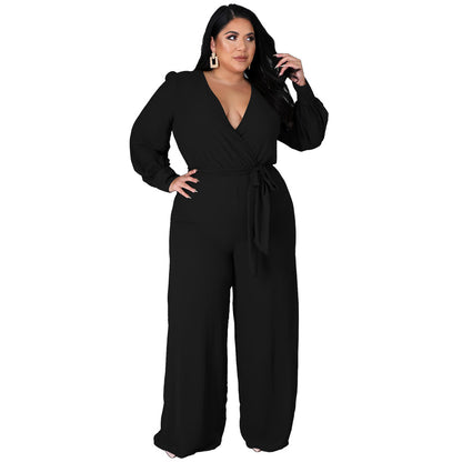 Relaxed-fit Straight-leg Solid-color Jumpsuit With Belt