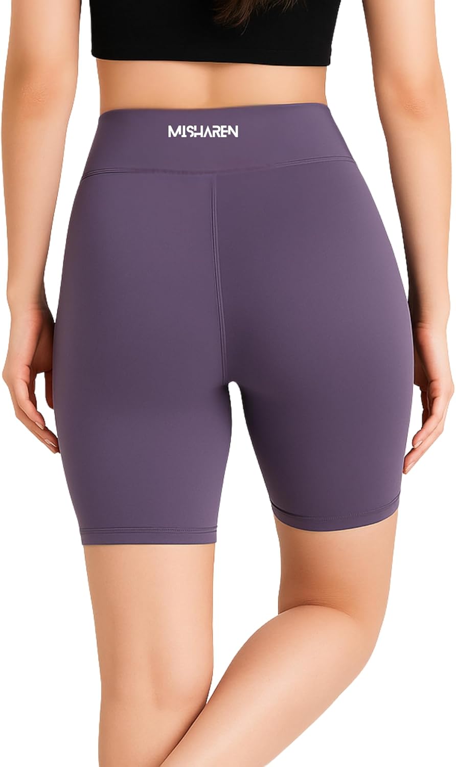 Shorts de yoga de cintura alta Misharen para mujer: sin costuras, de secado rápido, control abdominal, tejido de punto transpirable con cintura elástica para entrenar y correr.