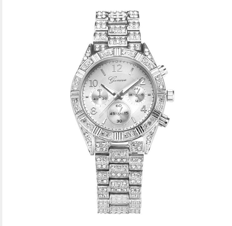 Reloj de pulsera analógico de cuarzo de cristal para mujer, reloj de pulsera de acero inoxidable de moda Ginebra de lujo para hombre, reloj deportivo para mujer