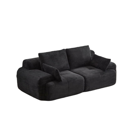 Modern Memory Foam Compressed Sofa,2 Seater Large Sectional Couches For Living Room,Pet-Friendly Cloud Modular Sectional Sofa,Corduroy Fabric,Extra Deep Loveseat,No Assembly Required, Black